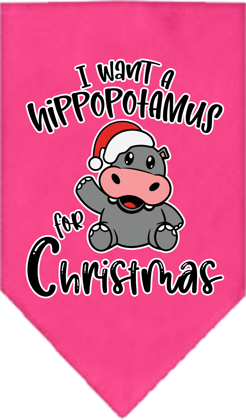 Hippo for Christmas Screen Print Bandana Bright Pink Size Large